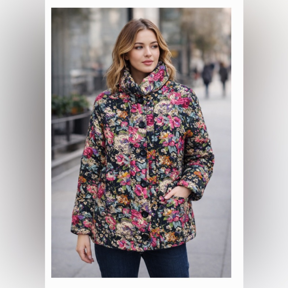 Handmade Floral quilted  Women's Jacket fully lined with deep front pockets